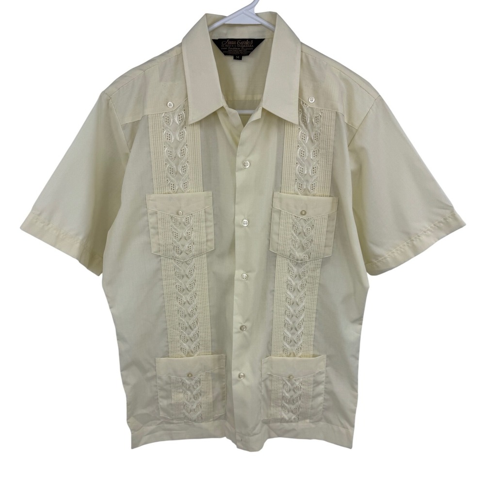 Vintage Juan Carlos El Rey de la Mens Med Cream Short Sleeve Guayabera Shirt
